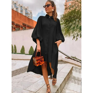 Plus Size 4X Black Button-Down High-Low Shirt Dress – Flowy & Chic
